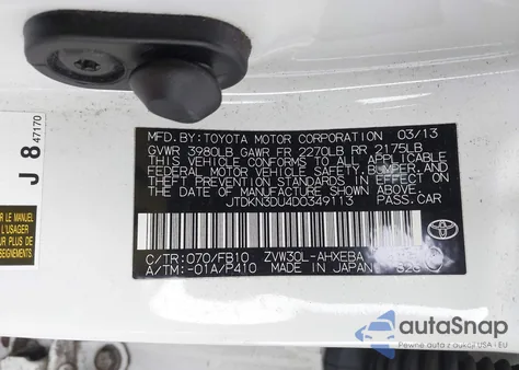 2013 Toyota Prius Two z USA, uszkodzony, nr VIN JTDKN3DU4D0349113